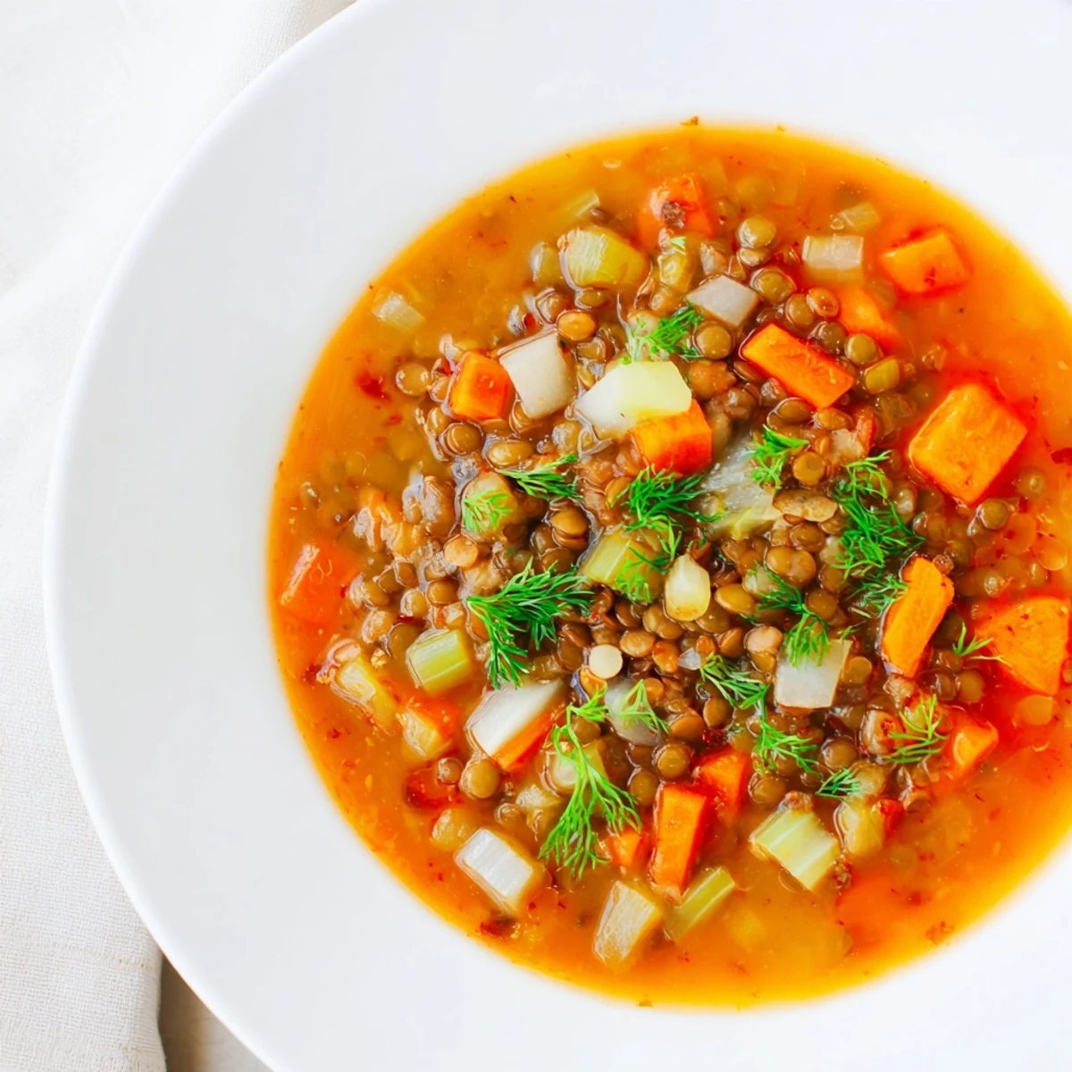 Classic Lentil and Herb Soup, a flavorful vegan meal with tender lentils and fresh herbs.