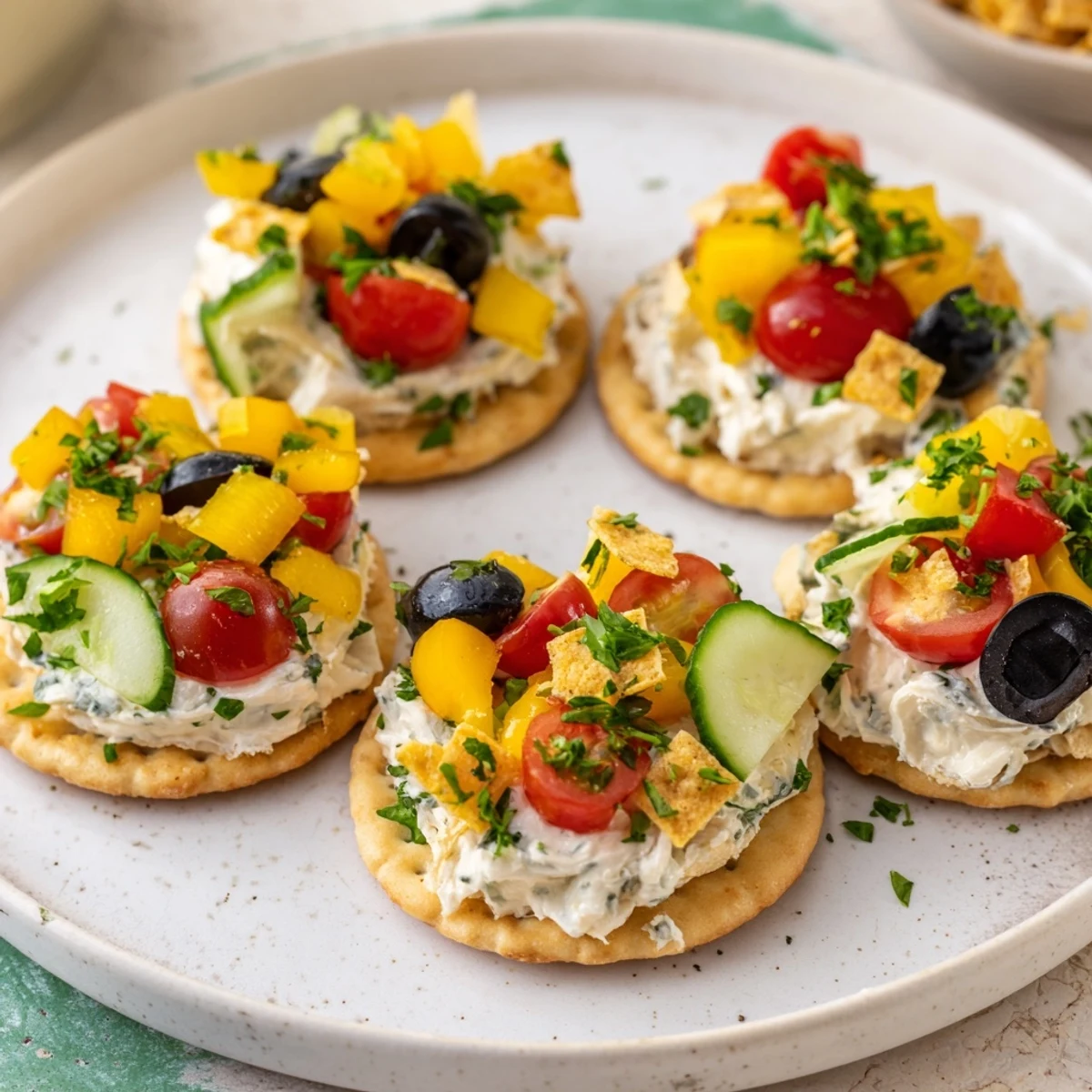 Vibrant Gold Medal Olympic Ring Appetizers featuring colorful toppings arranged artfully on a platter.