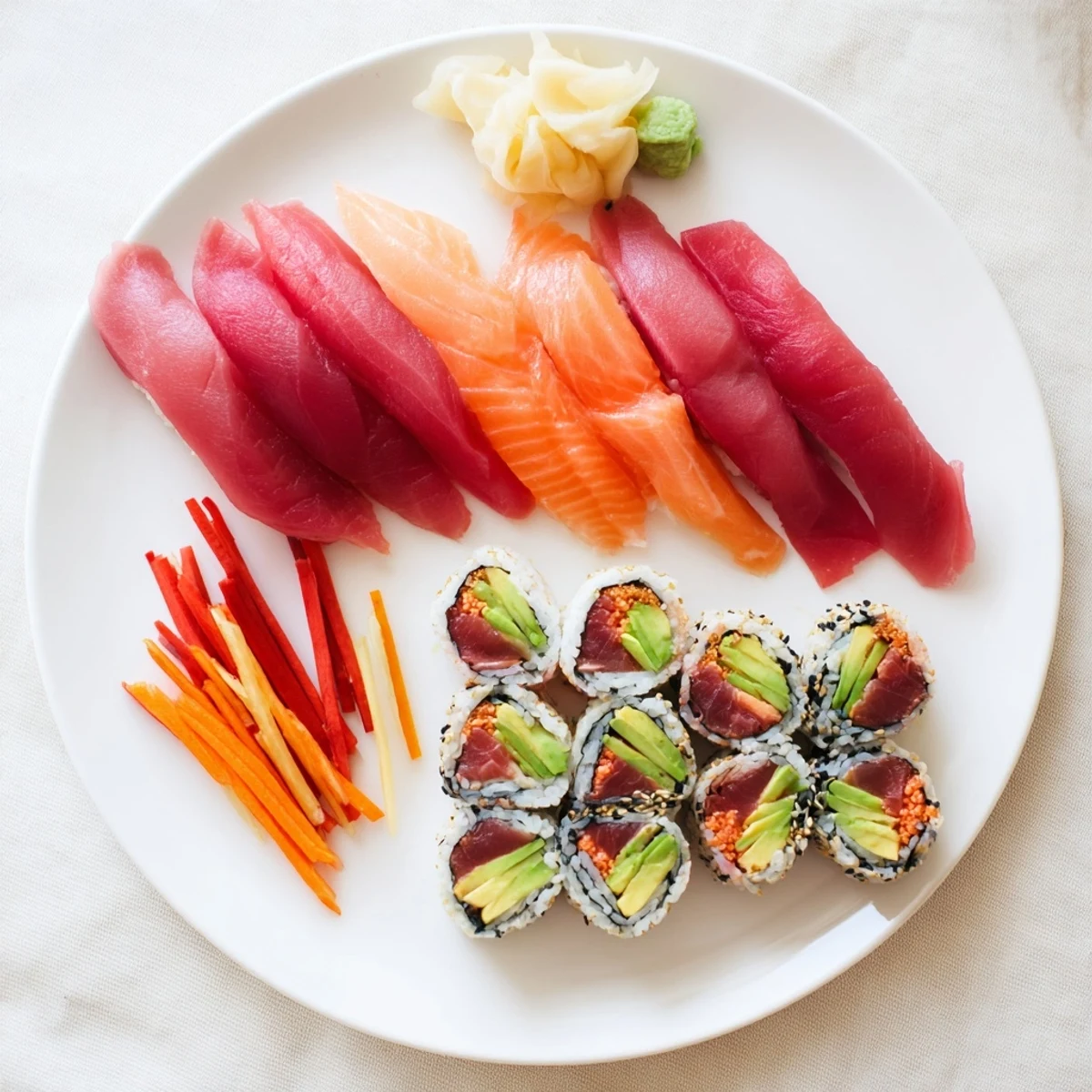 A visually stunning Sail Away Boat-Shaped Sushi Platter with perfectly arranged sashimi and sushi rolls.