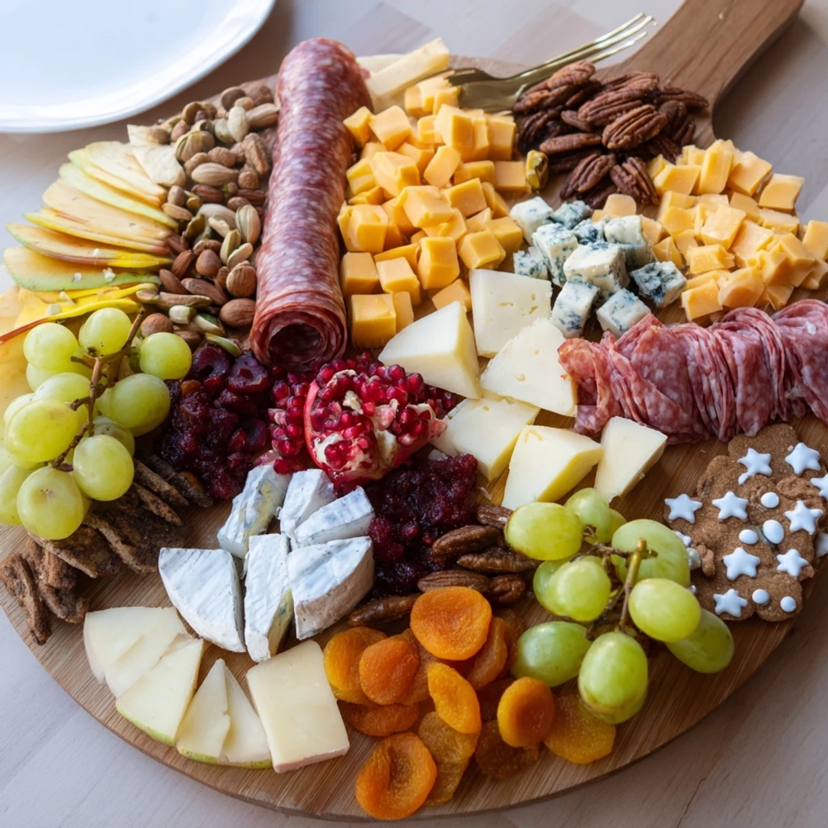 Vibrant Shining Bright Christmas 2025 Board, a delightful arrangement of holiday cheeses, meats, and sweets.