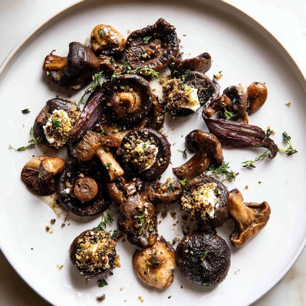 A wooden board overflows with a delicious Mushroom and Moss Savory Platter, ready to serve.