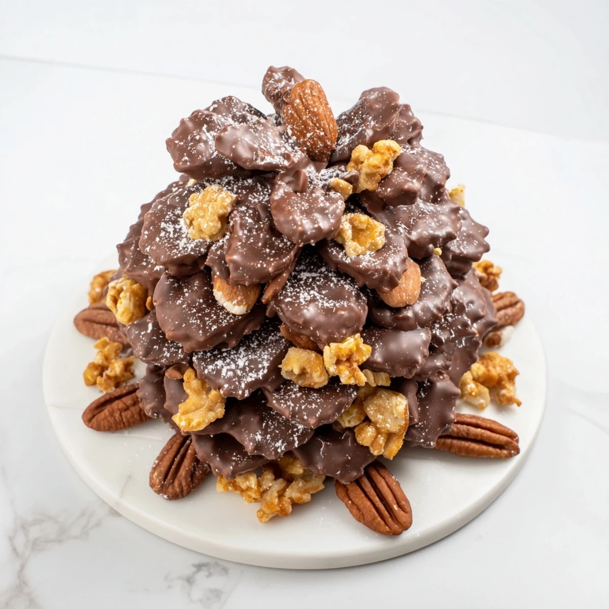 Visually stunning pinecone chocolate nut clusters, a delightful rustic dessert perfect for any occasion.