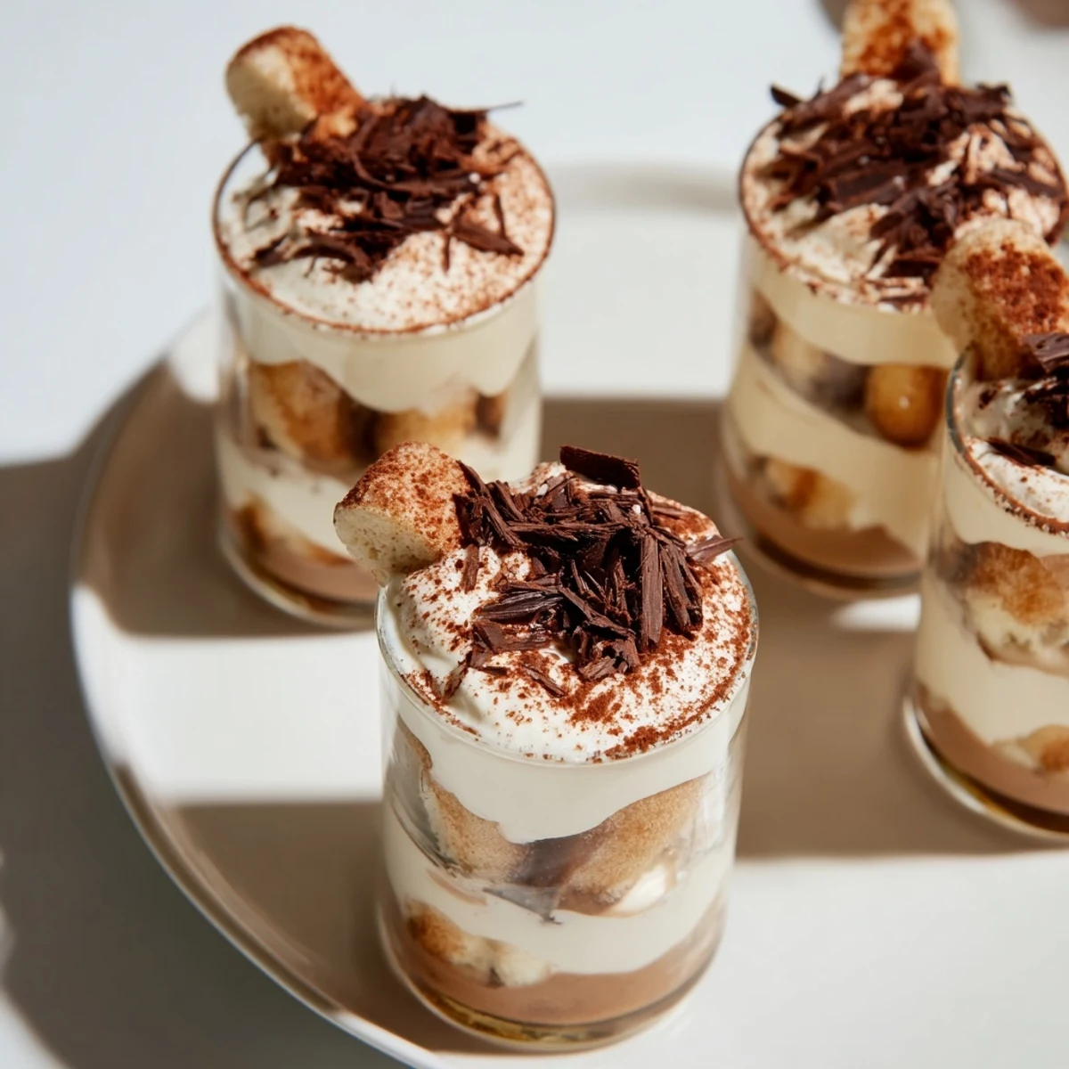 Mini Countdown Tiramisu Shots, layered with creamy mascarpone in elegant shot glasses, perfect dessert delight.