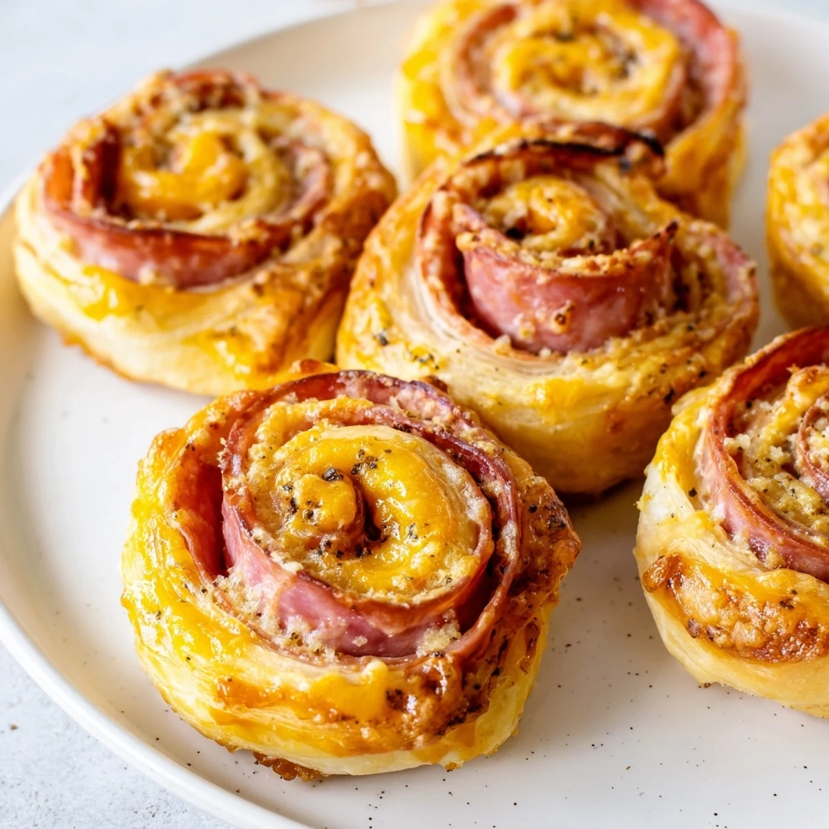 These savory Sliced Cheddar and Salami Scrolls showcase a delicious combination of salami and cheese filling.