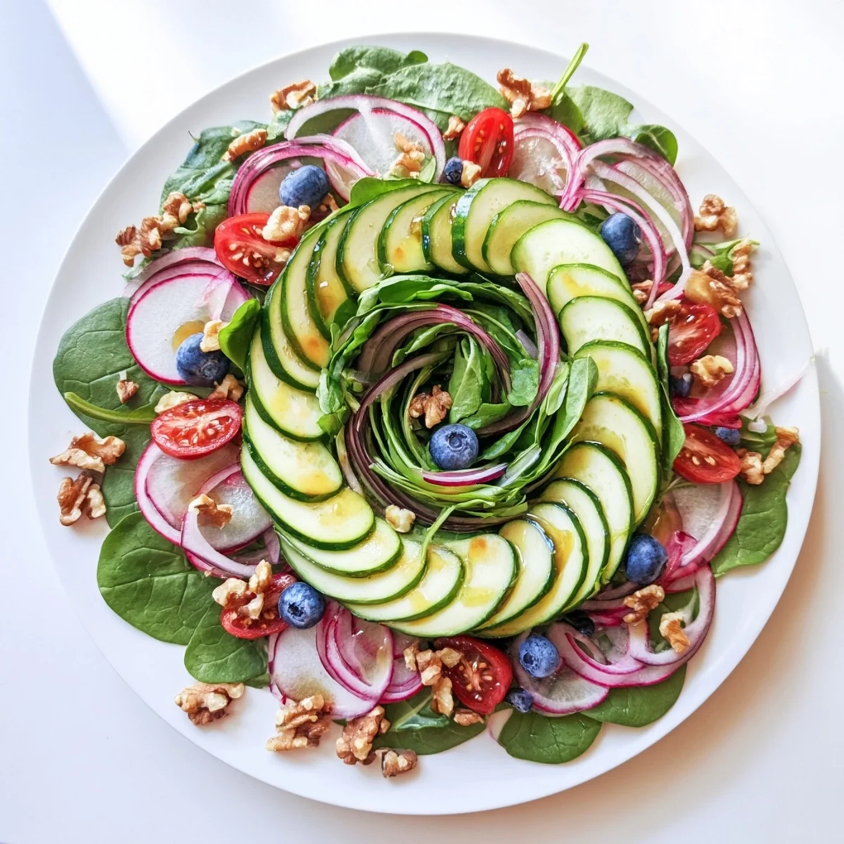 Get a taste of the delicious Fibonacci Fan Salad, featuring fresh ingredients and a beautiful spiral design.