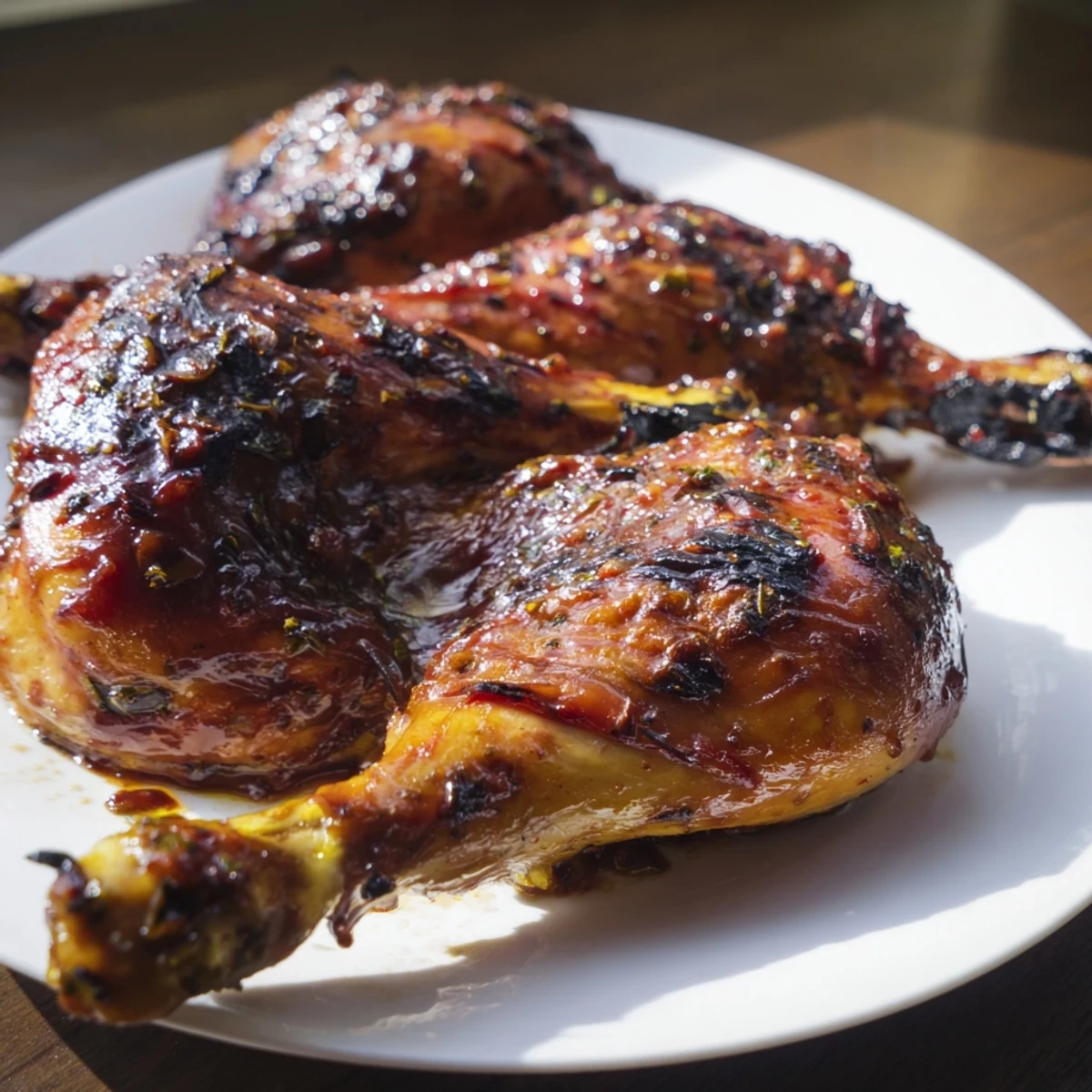 Juicy Jam in Coffee Style Glazed Chicken with a glistening, caramelized glaze and herbs.