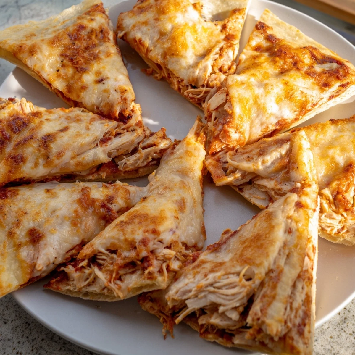 Enjoy a close-up of a perfectly toasted Leftover Pizza Grilled Cheese served with dipping sauce.