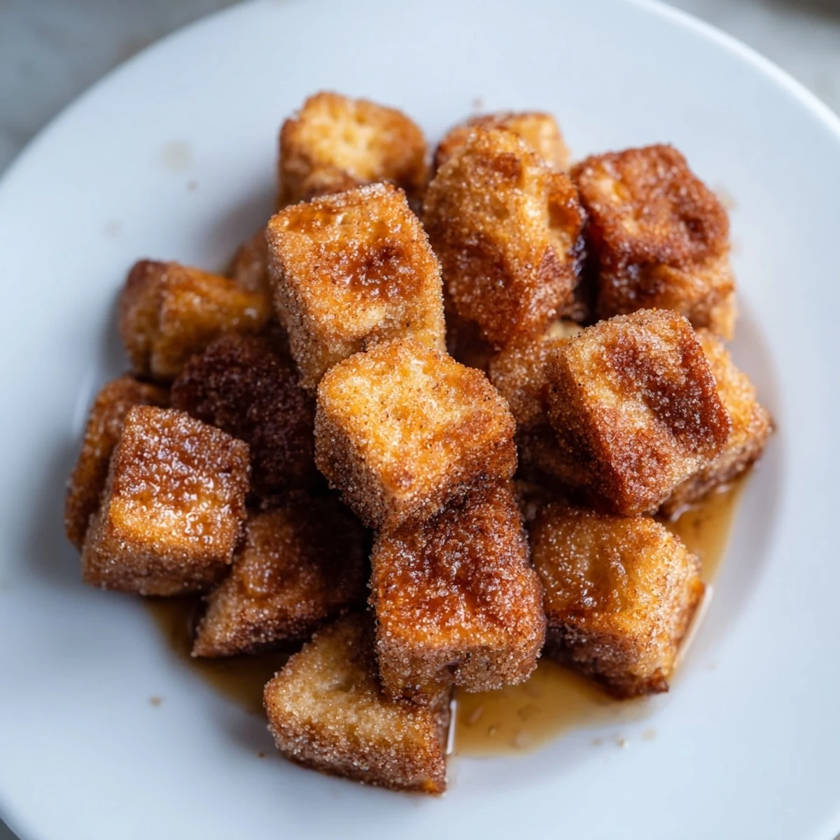 Golden-brown mini French Toast Cereal, offering a crispy texture with sweet cinnamon sugar for breakfast.