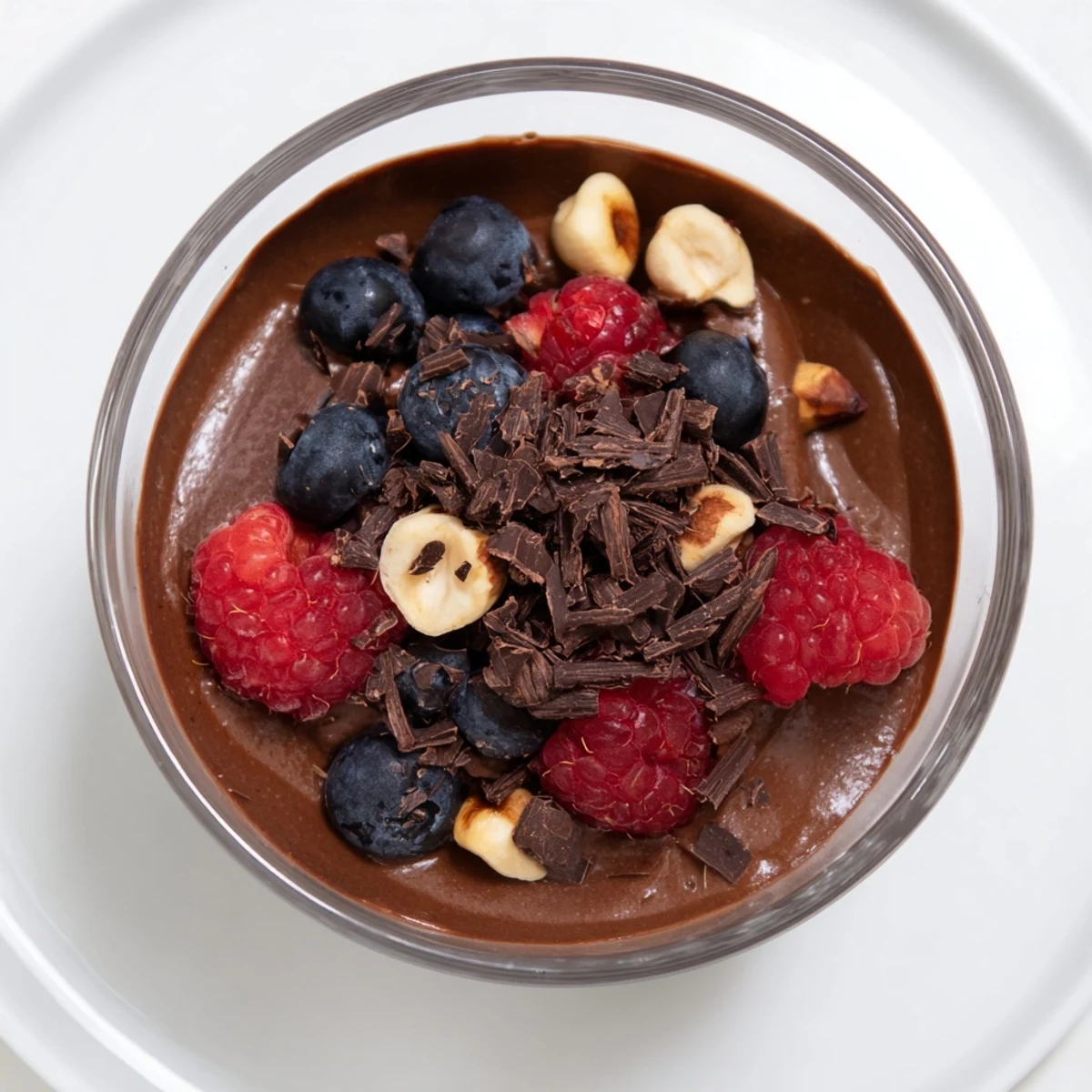 Rich, dark chocolate avocado mousse, blending seamlessly into a creamy vegan treat to enjoy.