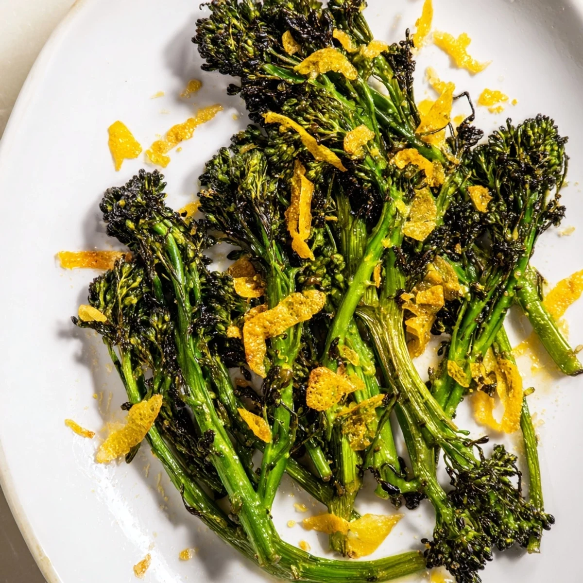 Air-fried Charred Broccolini Salad with crispy garlic: see the vibrant, green vegetables and shaved parmesan.