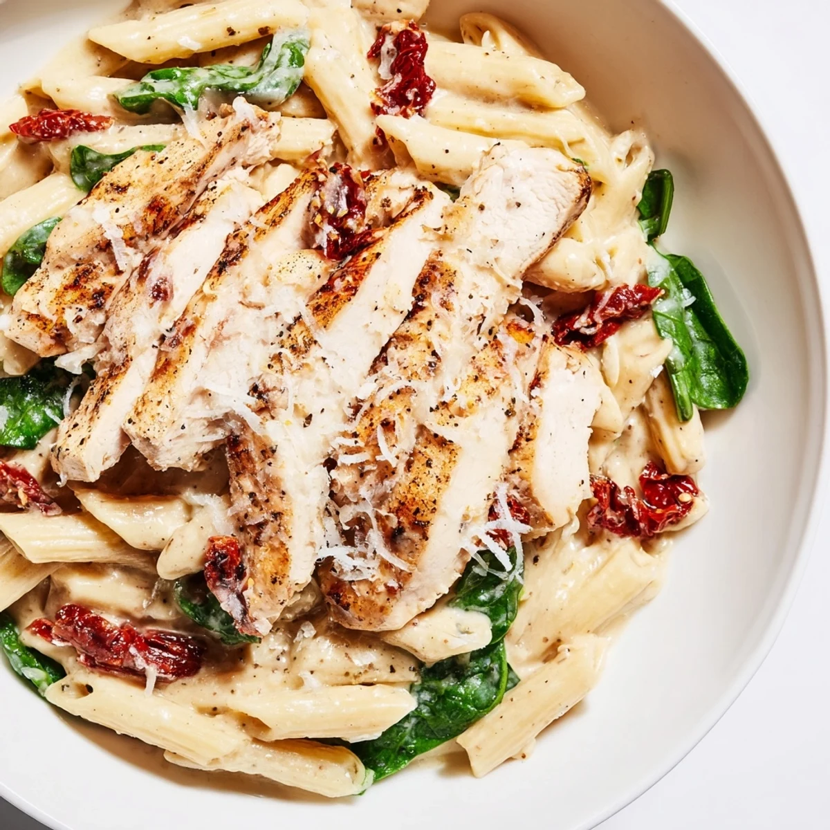 Creamy Tuscan chicken pasta, a vibrant dish with tender chicken and wilted spinach in rich white sauce.