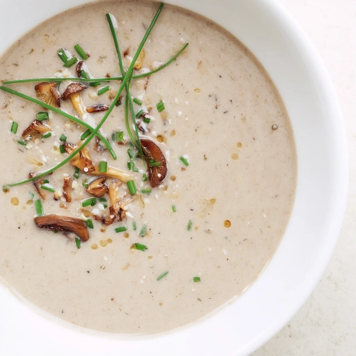 Velvety smooth creamy mushroom bisque simmered with herbs and wine, a comforting classic.