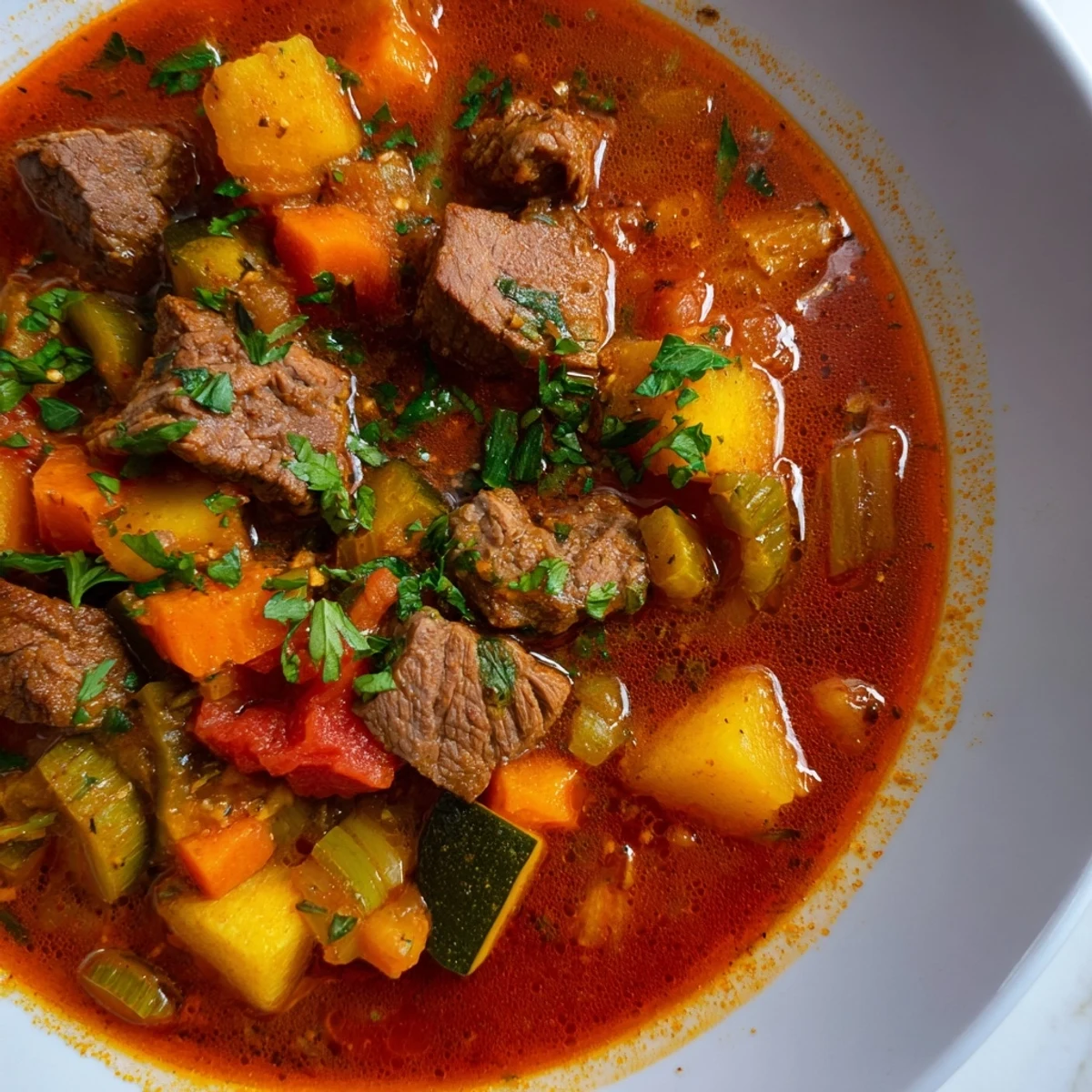 Enjoy a comforting bowl of Algerian Chorba, richly spiced with lamb and perfect for a cozy meal.
