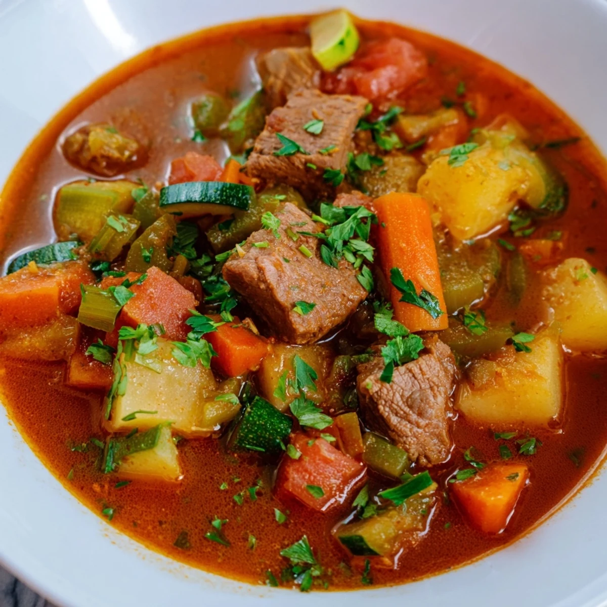 Vibrant image of Algerian Chorba; a close-up of the flavorful soup with tender lamb and vermicelli.