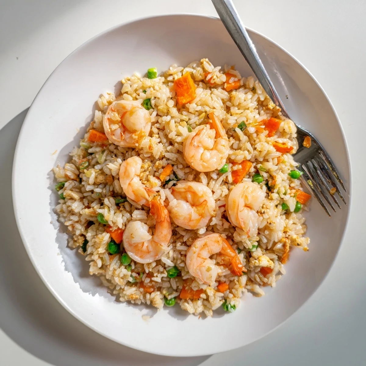 Garnished with fresh spring onions and lime wedges, this homemade Shrimp Garlic Fried Rice offers a delicious Asian-fusion meal.