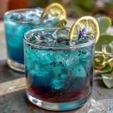 Magical color-changing lemonade made with butterfly pea flowers, lemon juice, and sugar, creating a stunning blue-to-purple transformation.