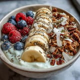 Vibrant Skyr Protein Smoothie Bowl boasts berries, granola, and creamy textures.