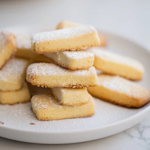 Golden-edged Classic Shortbread Cookies, buttery and crumbly, perfect for sharing with family.