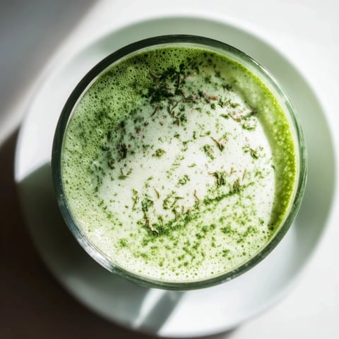 A steaming mug of Cozy Peppermint Matcha Christmas Latte topped with whipped cream and crushed candies.