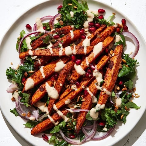 Vibrant roasted carrot salad with tahini-lemon drizzle, a flavorful and healthy Mediterranean dish.