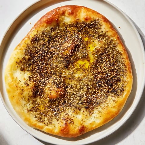 Golden, crispy edges of freshly baked Levantine zaatar bread, seasoned with fragrant spices, ready to eat.