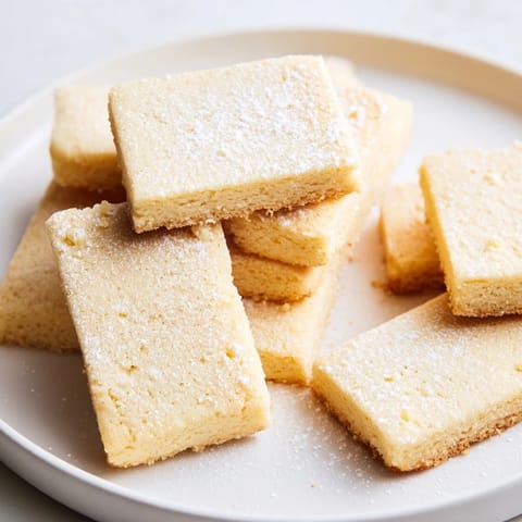 A beautiful close-up of freshly baked Classic Shortbread Cookies, ready to enjoy with a cup of tea.