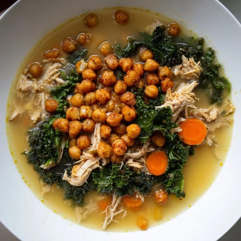 Chicken Kale Soup Crispy Chickpeas
