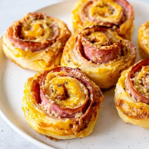 These savory Sliced Cheddar and Salami Scrolls showcase a delicious combination of salami and cheese filling.