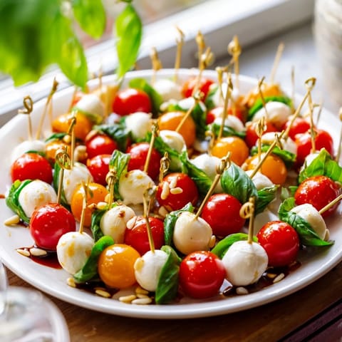 Appetizer Wreath: Cherry tomatoes and mozzarella shine in this vibrant, fresh basil ring, ready to serve.