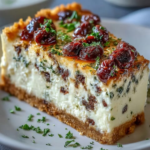 A wedge of chilled Kalamata cheesecake appetizer served on a crostini slice with a side of extra virgin olive oil drizzle. 