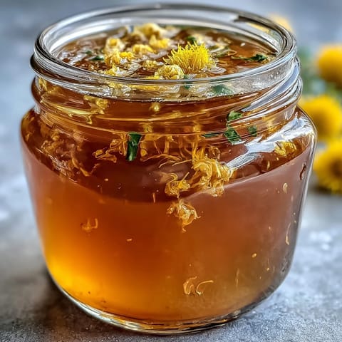 Vibrant golden dandelion jelly with fresh lemon and honey, spread on warm toast for a floral, tangy-sweet breakfast treat.