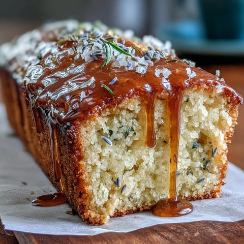 Golden Lemon Lavender Loaf Cake with a sweet honey glaze.
