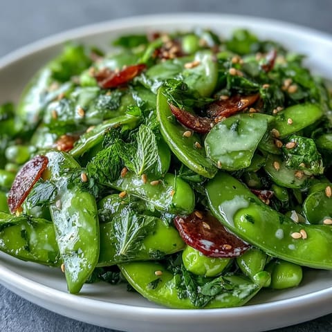 Vibrant Snap Pea and Radish Spring Salad with creamy tahini dressing, ready to serve.