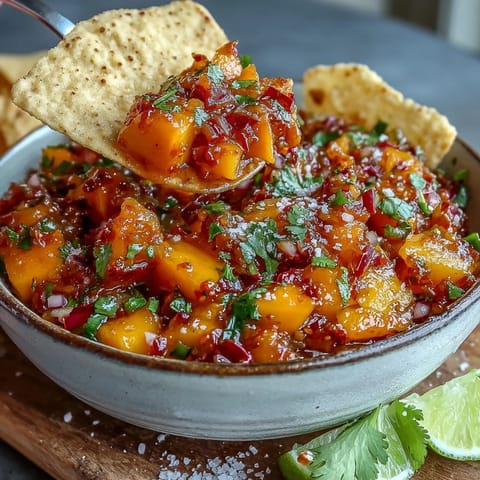 Vibrant mango habanero salsa with juicy mango, spicy habanero, and fresh cilantro — perfect for tacos and chips.