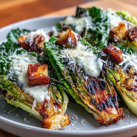 Hearty grilled Caesar salad with smoky charred romaine and creamy dressing.