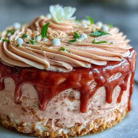 Elegant Bridal Shower Rosé Velvet Cake with shimmering gold drip.