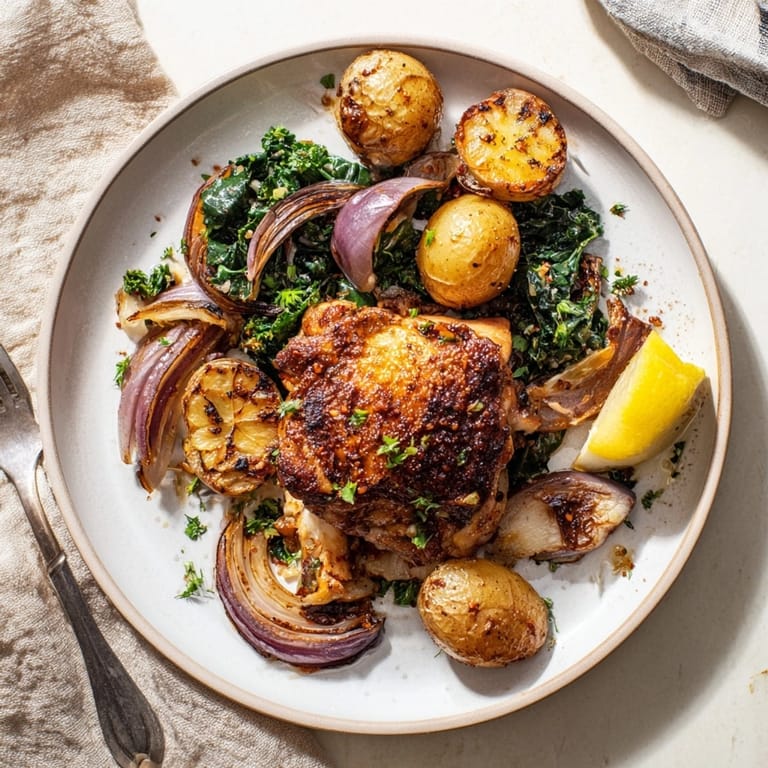 Imagine the aroma of lemon and herbs in this simple Pan-Roasted Chicken and vegetable dish.