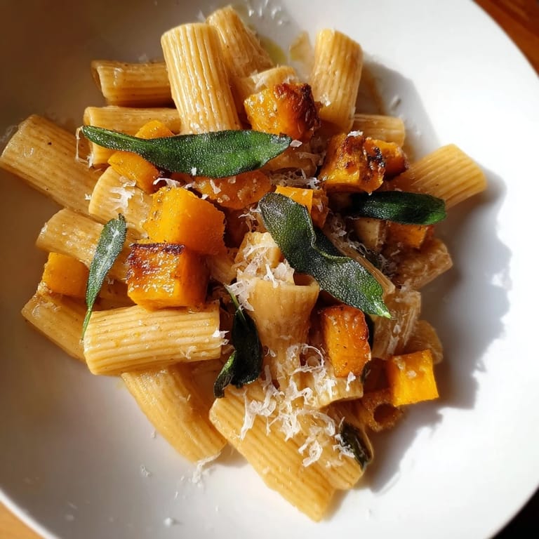 A comforting bowl of Brown Butter Pasta, bursting with butternut squash and crispy sage leaves.