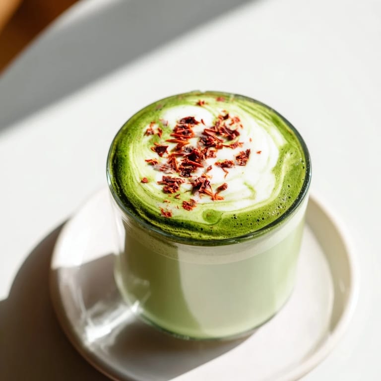A close-up shot of a vibrant green Cozy Peppermint Matcha Christmas Latte ready to be enjoyed.