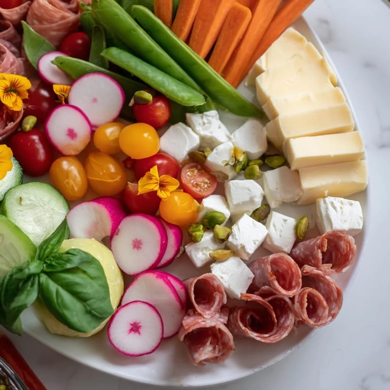 A beautiful Dragonfly Dance Appetizer Tray presents cheeses, meats, and fresh vibrant vegetables for guests.