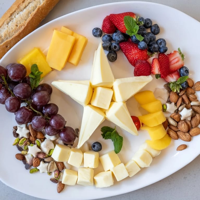 A visually appealing Shooting Star Snack Board, ready to serve with a delicious assortment of treats.