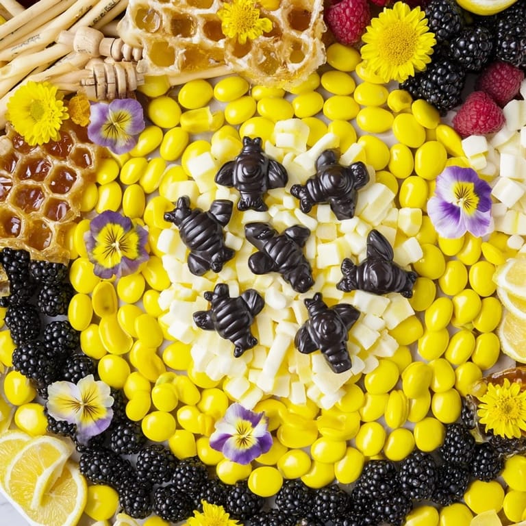 Sweet and playful bumblebee candy board featuring bee-shaped candies, ready for a fun celebration.