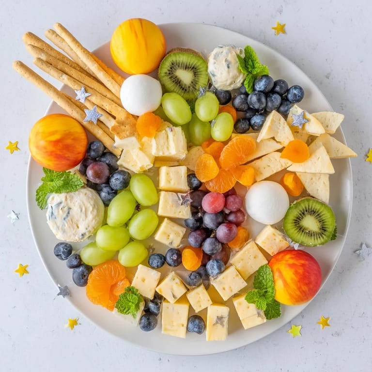 Comet & Planet Grazing Tray shows a whimsical space scene with cheese "planets" and fruity comet tails perfect for parties.