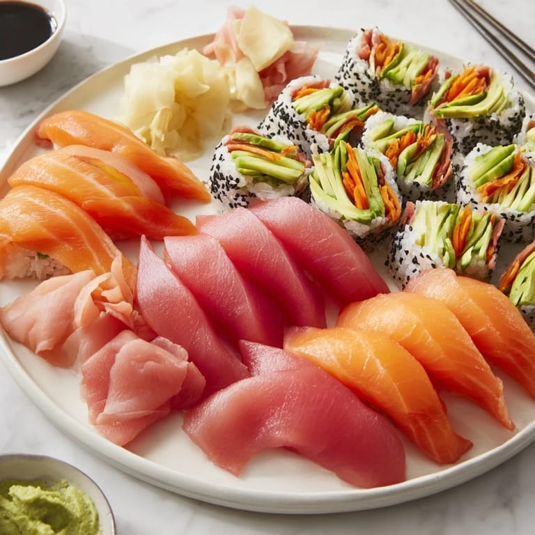 Deliciously presented Sail Away Boat-Shaped Sushi Platter, complete with shrimp, ginger, and sesame for a feast.