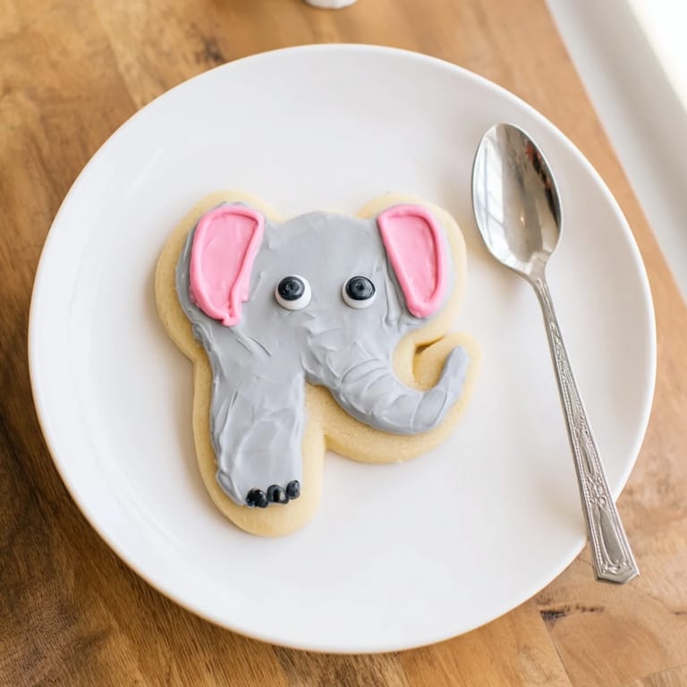 These adorable elephant-shaped Biscuits Amical Éléphant Géant are beautifully iced with pink ears and gray bodies.