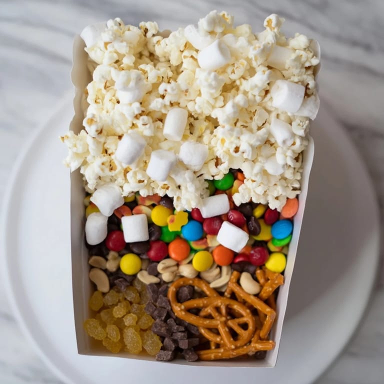 Freshly popped Movie Night Popcorn Box displays featuring a delightful assortment of sweet and salty treats.