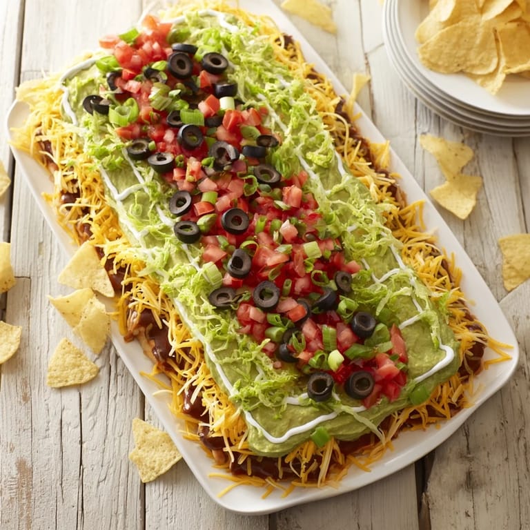 This Football Field Dip is a delicious game day appetizer, with vibrant colors and rich textures.