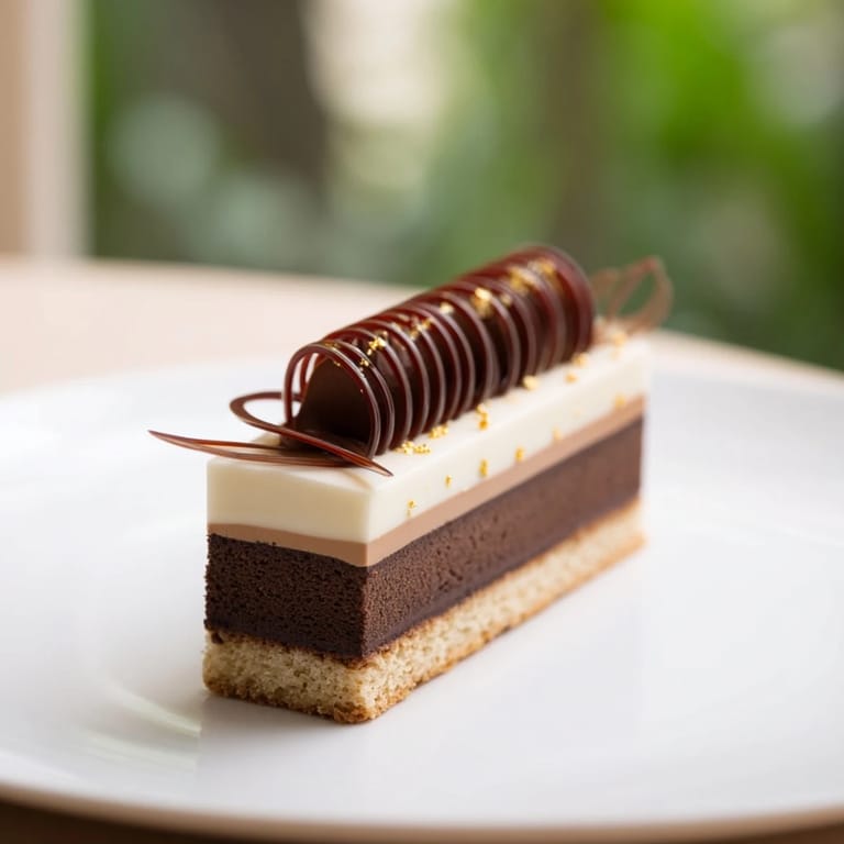 The stunning balance of a Golden Ratio Shell dessert, showcasing a raspberry jelly spiral and creamy mousse.