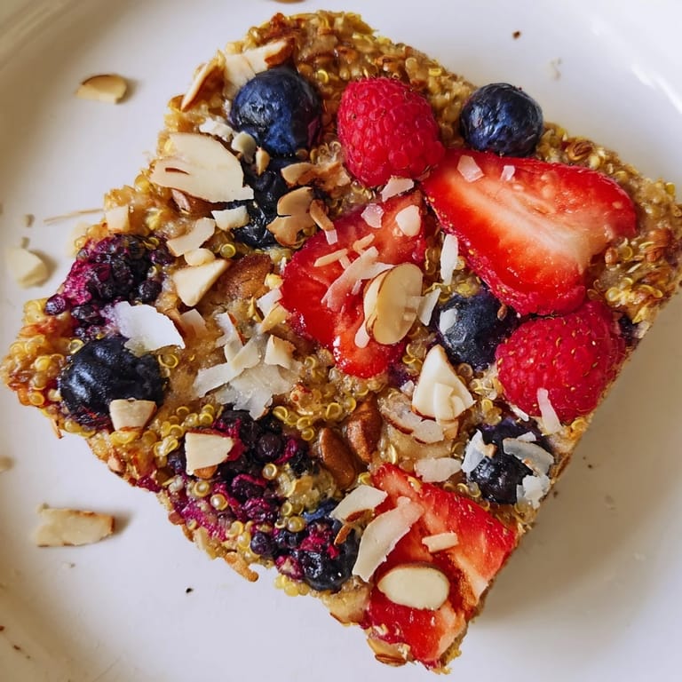 A hearty plate of the Berry Quinoa Breakfast Bake, showing fluffy quinoa mixed with vibrant berries, perfect for breakfast.