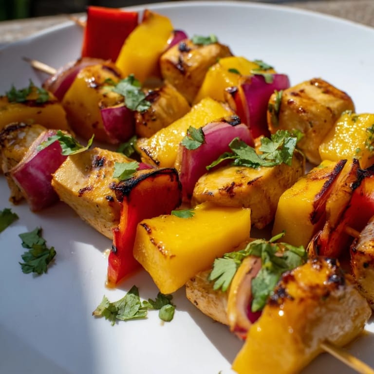 Beautiful and flavorful Mango Lime Chicken Skewers, perfect for a summer gathering, bursting with freshness.